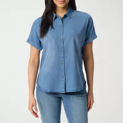 Gloria Vanderbilt Womens Short Sleeve Regular Fit Button-Down Shirt