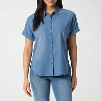 Gloria Vanderbilt Womens Short Sleeve Regular Fit Button-Down Shirt