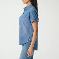 Gloria Vanderbilt Womens Short Sleeve Regular Fit Button-Down Shirt