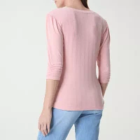 Gloria Vanderbilt Womens Split Crew Neck Elbow Sleeve Henley Shirt