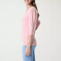Gloria Vanderbilt Womens Split Crew Neck Elbow Sleeve Henley Shirt