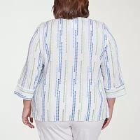 Alfred Dunner Plus Parrot Cay Womens Crew Neck 3/4 Sleeve Blouse
