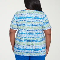 Alfred Dunner Parrot Cay Womens Plus Crew Neck Short Sleeve Stretch Fabric T-Shirt