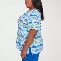 Alfred Dunner Parrot Cay Womens Plus Crew Neck Short Sleeve Stretch Fabric T-Shirt