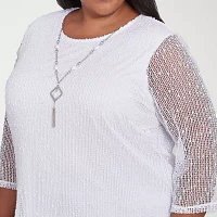 Alfred Dunner Plus Parrot Cay Womens Crew Neck 3/4 Sleeve Lined Blouse