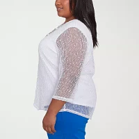 Alfred Dunner Plus Parrot Cay Womens Crew Neck 3/4 Sleeve Lined Blouse