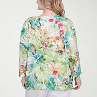 Alfred Dunner Parrot Cay Womens Plus Crew Neck 3/4 Sleeve T-Shirt