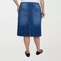 Alfred Dunner Flower Power Womens Stretch Fabric Denim Skirt-Plus