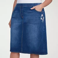 Alfred Dunner Flower Power Womens Stretch Fabric Denim Skirt-Plus