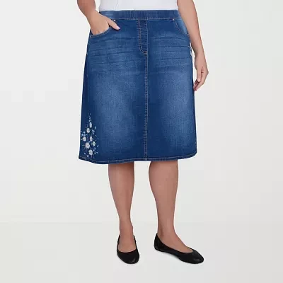 Alfred Dunner Flower Power Womens Stretch Fabric Denim Skirt-Plus