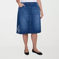 Alfred Dunner Flower Power Womens Stretch Fabric Denim Skirt-Plus