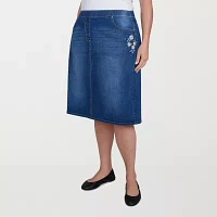Alfred Dunner Flower Power Womens Stretch Fabric Denim Skirt-Plus