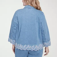 Alfred Dunner Flower Power Lightweight Denim Womens Plus Jacket