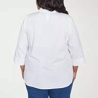 Alfred Dunner Plus Flower Power Womens 3/4 Sleeve Embellished Blouse