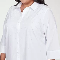 Alfred Dunner Plus Flower Power Womens 3/4 Sleeve Embellished Blouse