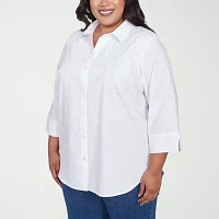 Alfred Dunner Plus Flower Power Womens 3/4 Sleeve Embellished Blouse
