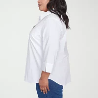 Alfred Dunner Plus Flower Power Womens 3/4 Sleeve Embellished Blouse
