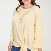 Alfred Dunner Flower Power Womens Plus Crew Neck Short Sleeve Stretch Fabric T-Shirt