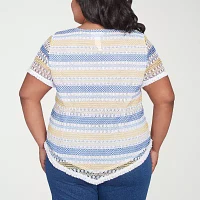Alfred Dunner Flower Power Womens Plus Crew Neck Short Sleeve T-Shirt