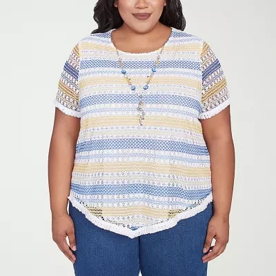 Alfred Dunner Flower Power Womens Plus Crew Neck Short Sleeve T-Shirt