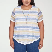 Alfred Dunner Flower Power Womens Plus Crew Neck Short Sleeve T-Shirt