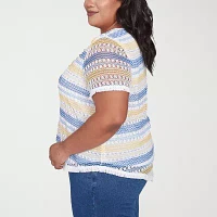 Alfred Dunner Flower Power Womens Plus Crew Neck Short Sleeve T-Shirt