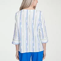 Alfred Dunner Parrot Cay Womens Crew Neck 3/4 Sleeve Blouse