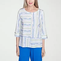 Alfred Dunner Parrot Cay Womens Crew Neck 3/4 Sleeve Blouse