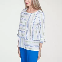Alfred Dunner Parrot Cay Womens Crew Neck 3/4 Sleeve Blouse