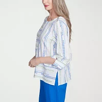 Alfred Dunner Parrot Cay Womens Crew Neck 3/4 Sleeve Blouse