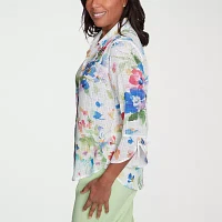 Alfred Dunner Parrot Cay Womens 3/4 Sleeve Button-Down Shirt