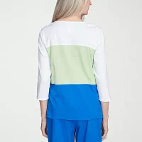 Alfred Dunner Parrot Cay Womens Crew Neck 3/4 Sleeve T-Shirt