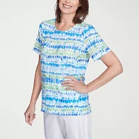 Alfred Dunner Parrot Cay Womens Crew Neck Short Sleeve Stretch Fabric T-Shirt