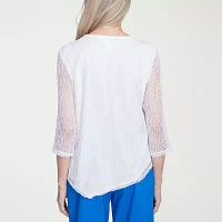 Alfred Dunner Parrot Cay Womens Crew Neck 3/4 Sleeve Lined Blouse