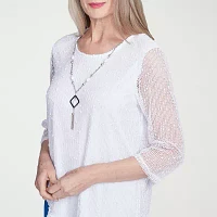 Alfred Dunner Parrot Cay Womens Crew Neck 3/4 Sleeve Lined Blouse