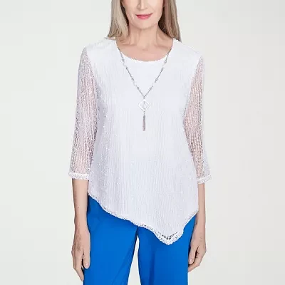 Alfred Dunner Parrot Cay Womens Crew Neck 3/4 Sleeve Lined Blouse