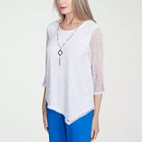 Alfred Dunner Parrot Cay Womens Crew Neck 3/4 Sleeve Lined Blouse