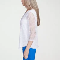 Alfred Dunner Parrot Cay Womens Crew Neck 3/4 Sleeve Lined Blouse