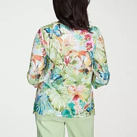 Alfred Dunner Parrot Cay Womens Crew Neck 3/4 Sleeve T-Shirt