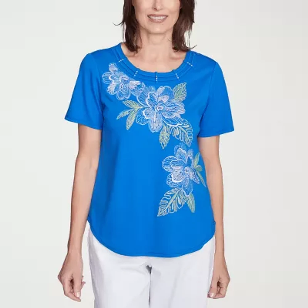 Alfred Dunner Parrot Cay Womens Crew Neck Short Sleeve T-Shirt