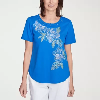 Alfred Dunner Parrot Cay Womens Crew Neck Short Sleeve T-Shirt