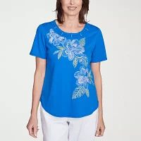 Alfred Dunner Parrot Cay Womens Crew Neck Short Sleeve T-Shirt