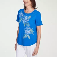 Alfred Dunner Parrot Cay Womens Crew Neck Short Sleeve T-Shirt
