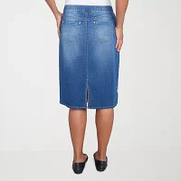 Alfred Dunner Flower Power Womens Stretch Fabric Denim Skirt
