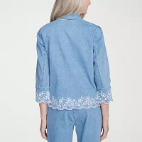 Alfred Dunner Flower Power Lightweight Denim Womens Jacket