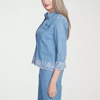 Alfred Dunner Flower Power Lightweight Denim Womens Jacket