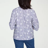 Alfred Dunner Flower Power Womens 3/4 Sleeve Button-Down Shirt