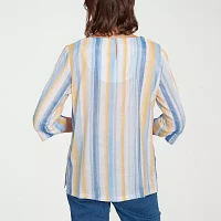 Alfred Dunner Flower Power Womens Split Crew Neck 3/4 Sleeve Blouse