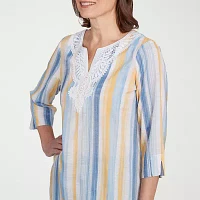 Alfred Dunner Flower Power Womens Split Crew Neck 3/4 Sleeve Blouse