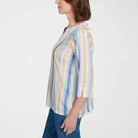 Alfred Dunner Flower Power Womens Split Crew Neck 3/4 Sleeve Blouse